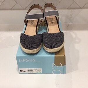 Life Stride Women's Black and White Espadrille Sandals Kimmie Size 10